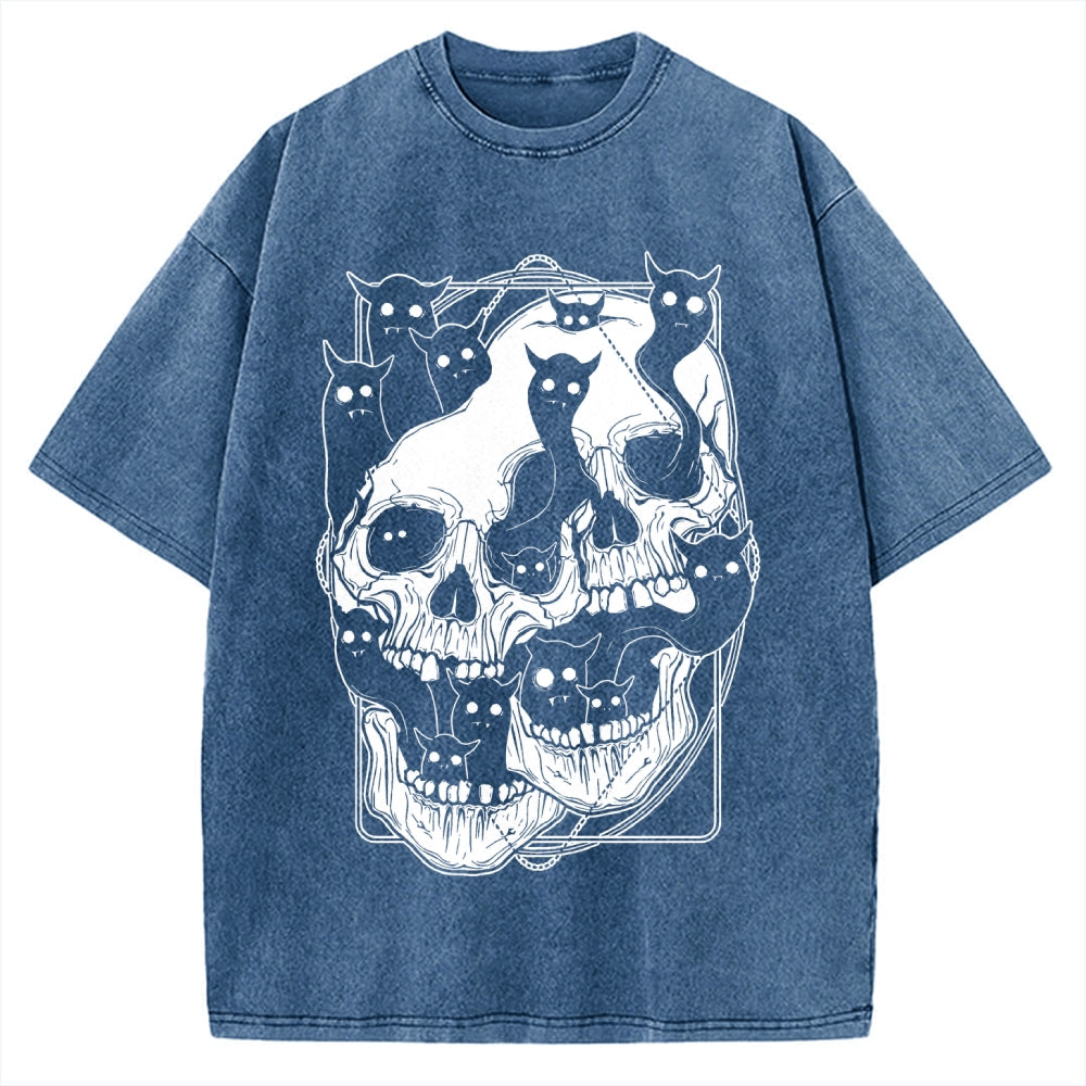 Cat Ghost Double Skull Vintage Washed T-shirt