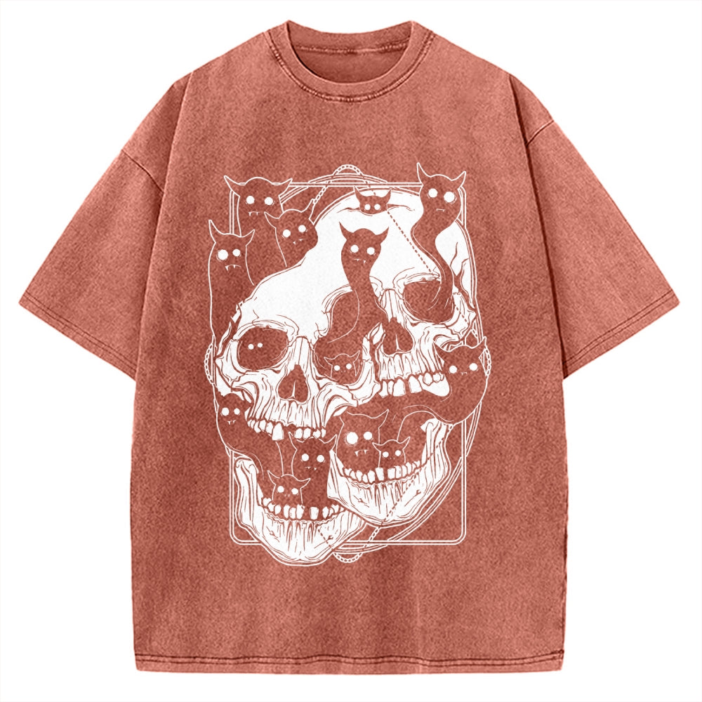 Cat Ghost Double Skull Vintage Washed T-shirt