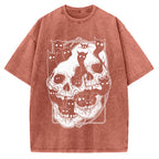Cat Ghost Double Skull Vintage Washed T-shirt