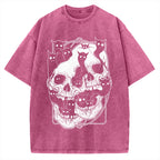 Cat Ghost Double Skull Vintage Washed T-shirt