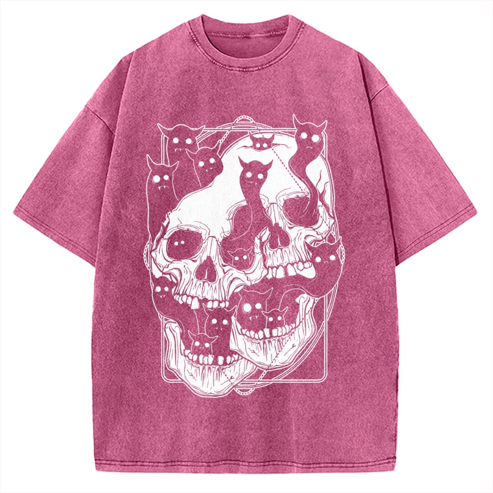Cat Ghost Double Skull Vintage Washed T-shirt