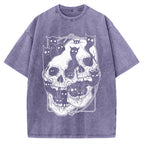 Cat Ghost Double Skull Vintage Washed T-shirt