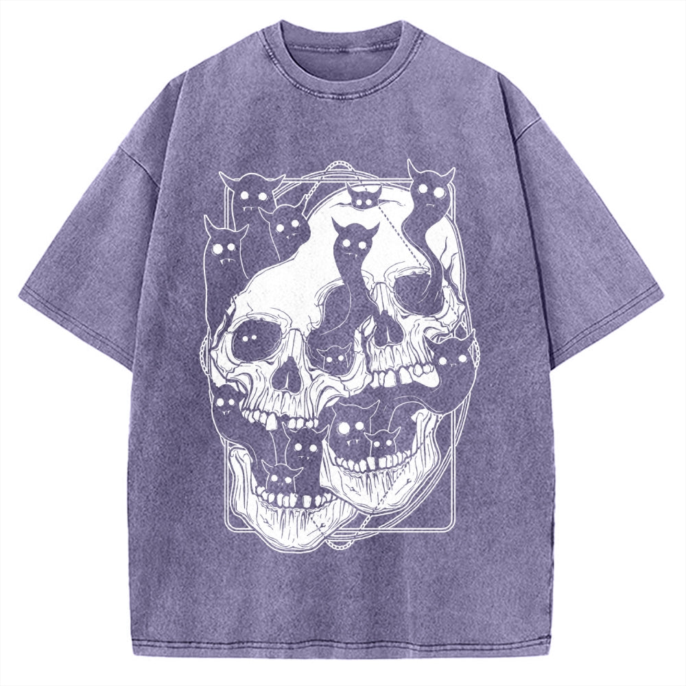 Cat Ghost Double Skull Vintage Washed T-shirt