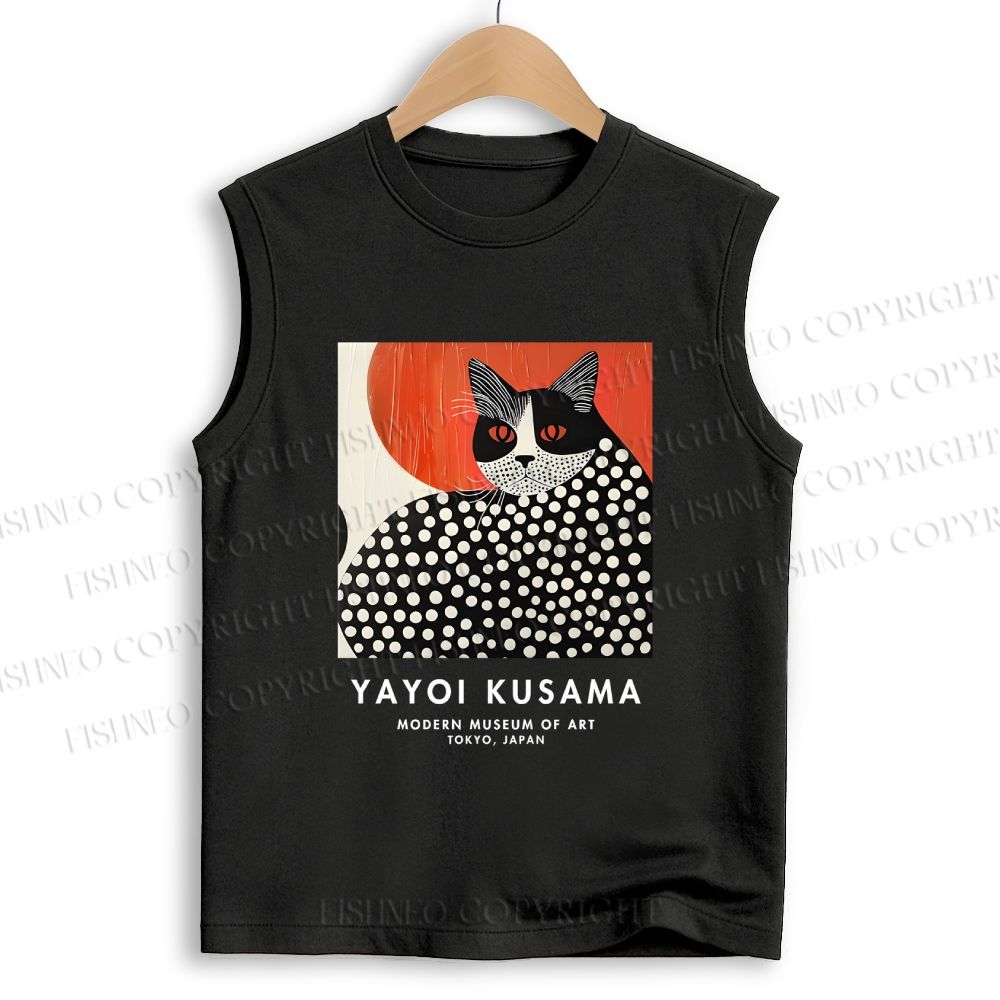 Unisex Yayoi Kusama Cat Printed Cotton Tank Top
