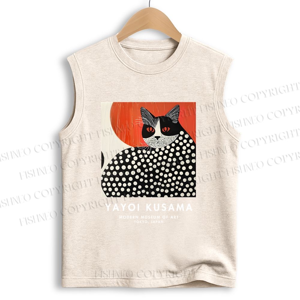 Unisex Yayoi Kusama Cat Printed Cotton Tank Top