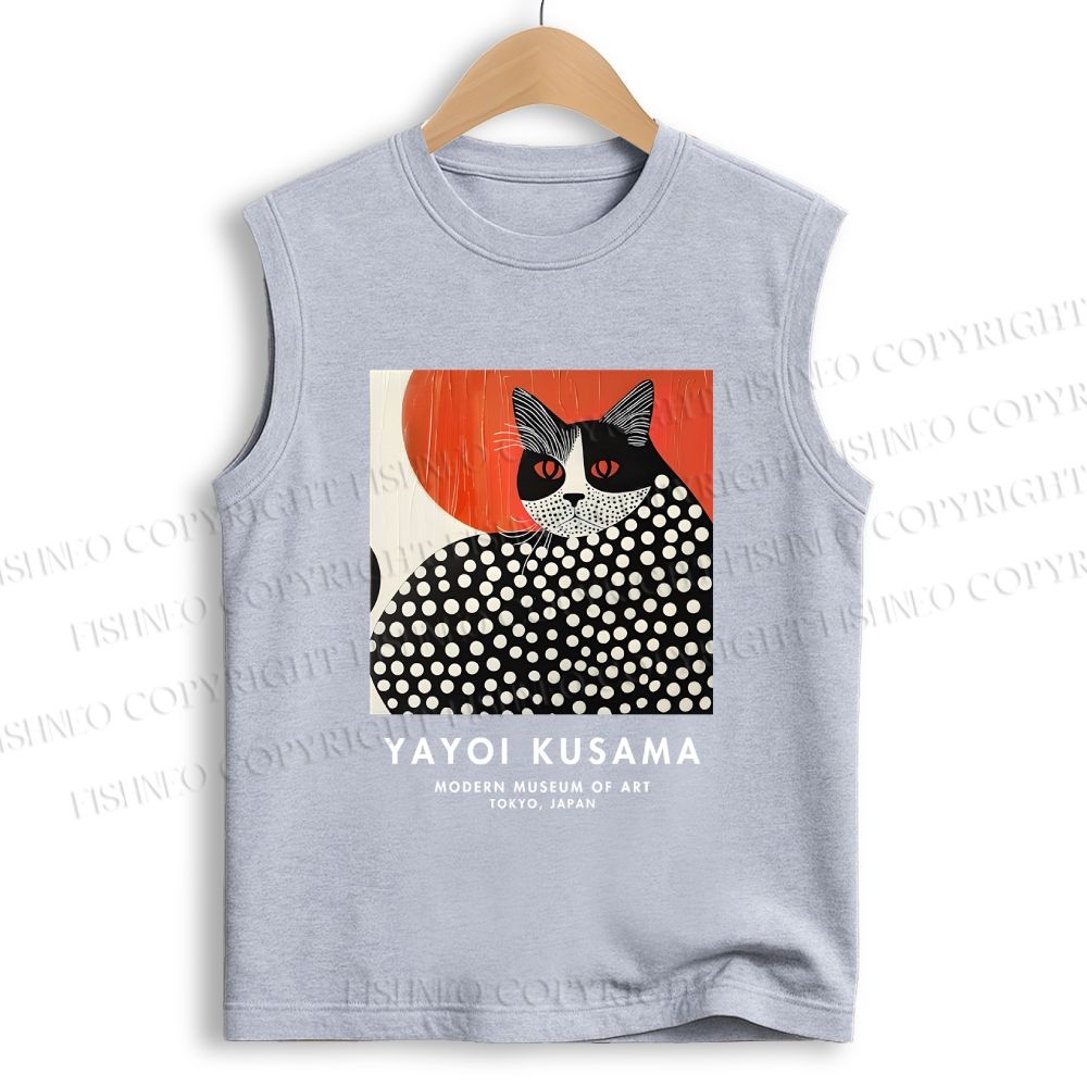 Unisex Yayoi Kusama Cat Printed Cotton Tank Top