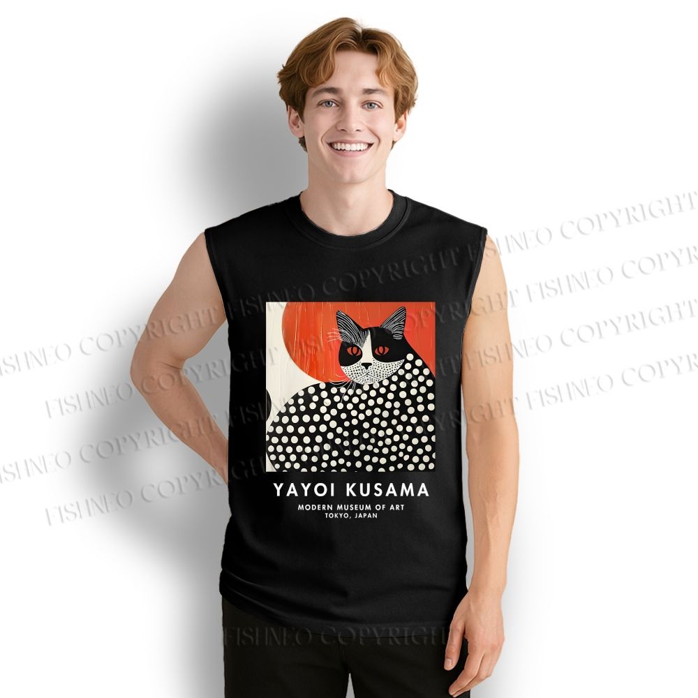 Unisex Yayoi Kusama Cat Printed Cotton Tank Top