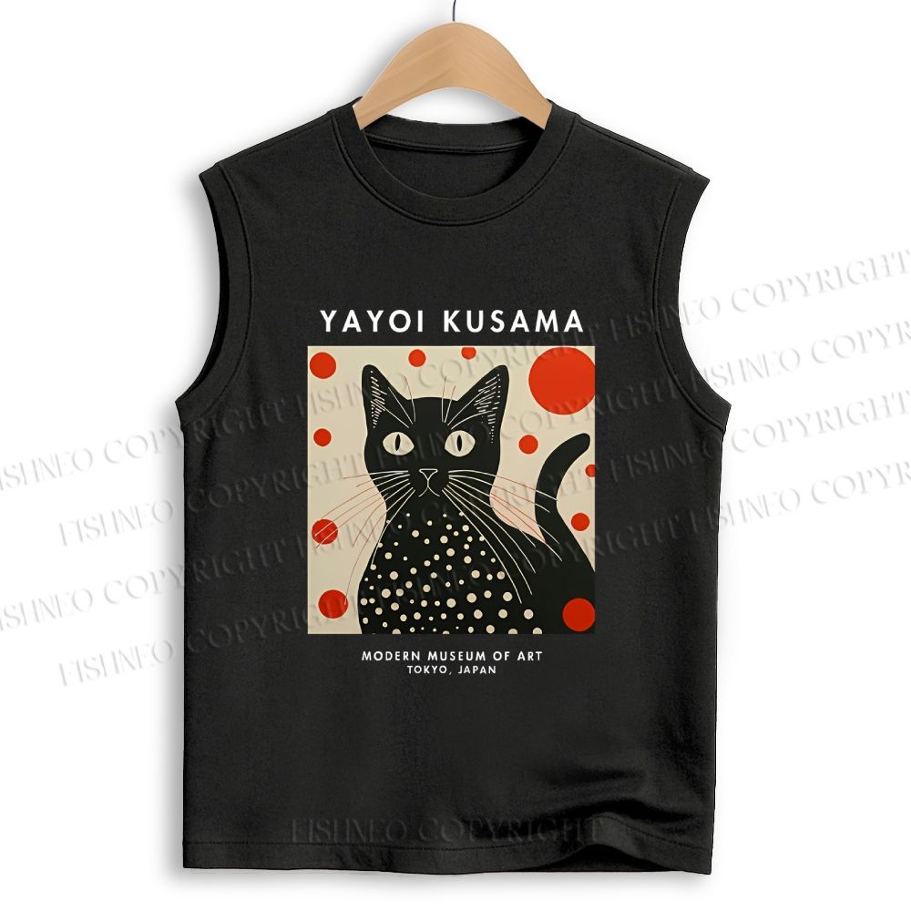 Unisex Yayoi Kusama Cat Printed Cotton Tank Top