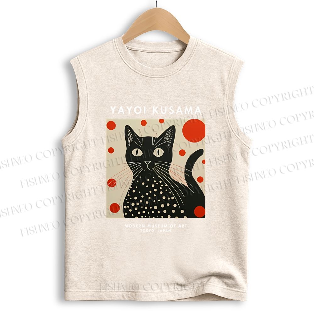 Unisex Yayoi Kusama Cat Printed Cotton Tank Top