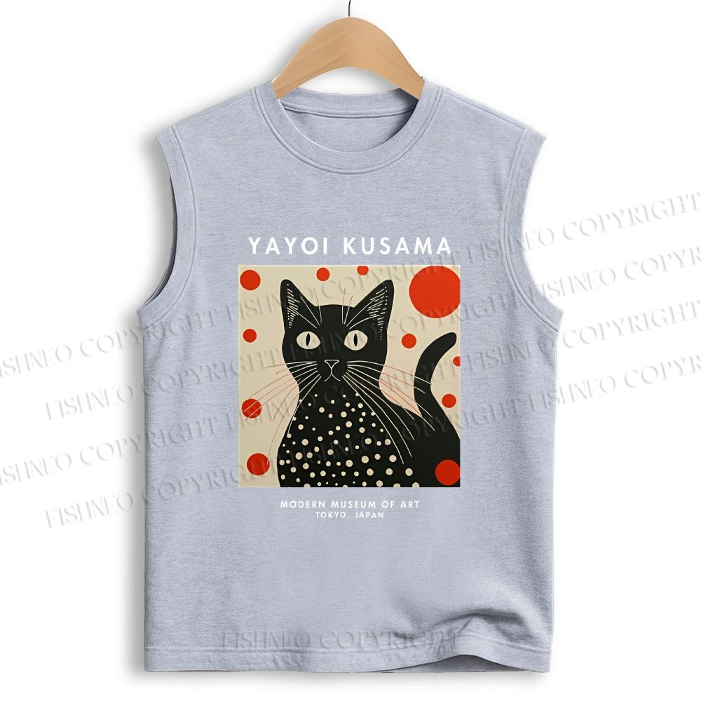 Unisex Yayoi Kusama Cat Printed Cotton Tank Top