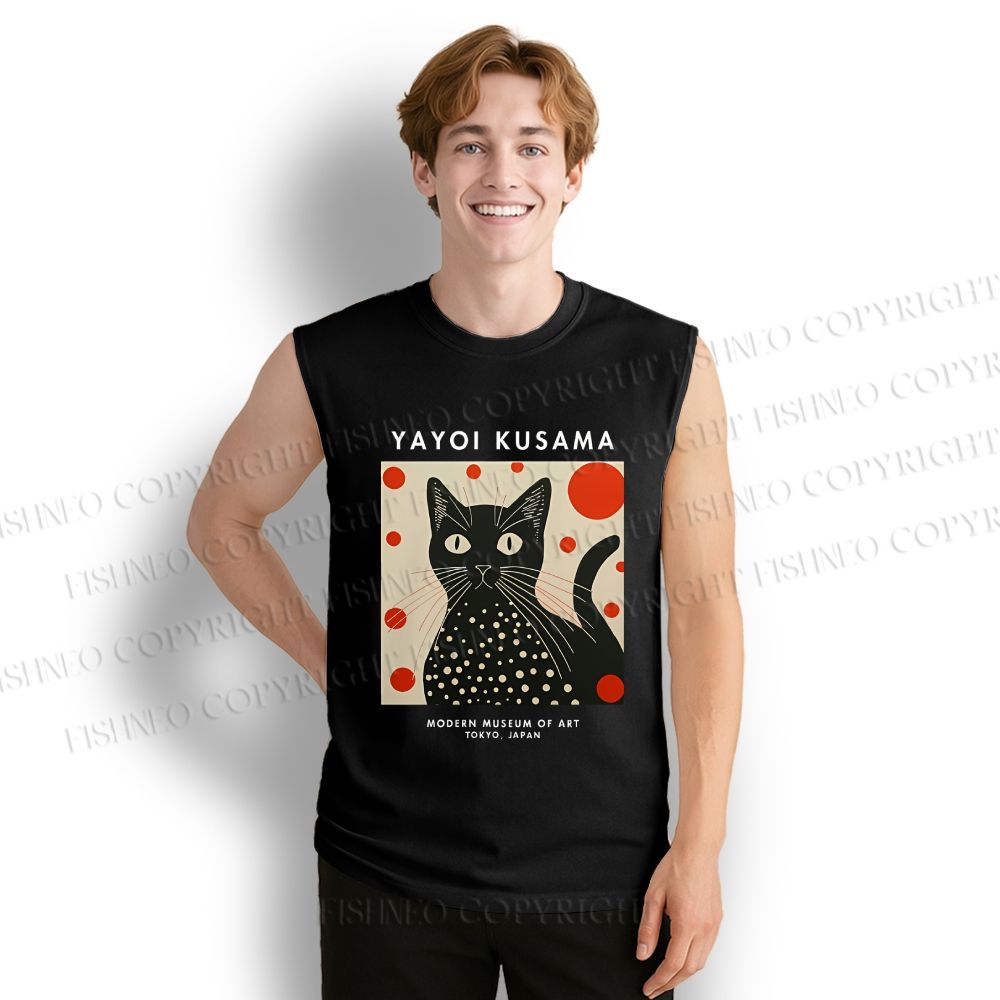 Unisex Yayoi Kusama Cat Printed Cotton Tank Top