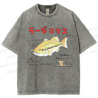 Unisex Cartoon Fish Printed Washed Tee