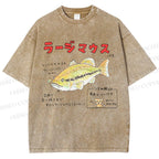 Unisex Cartoon Fish Printed Washed Tee