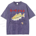 Unisex Cartoon Fish Printed Washed Tee
