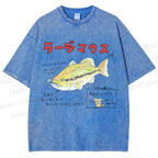 Unisex Cartoon Fish Printed Washed Tee
