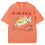 Unisex Cartoon Fish Printed Washed Tee
