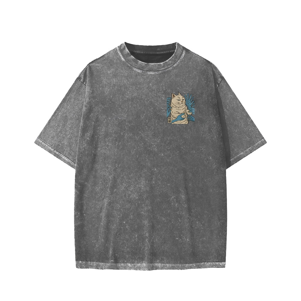 Unisex Dont Touch Me Yokai Ukiyo-E Japanese Front And Back Printed Washed Tee