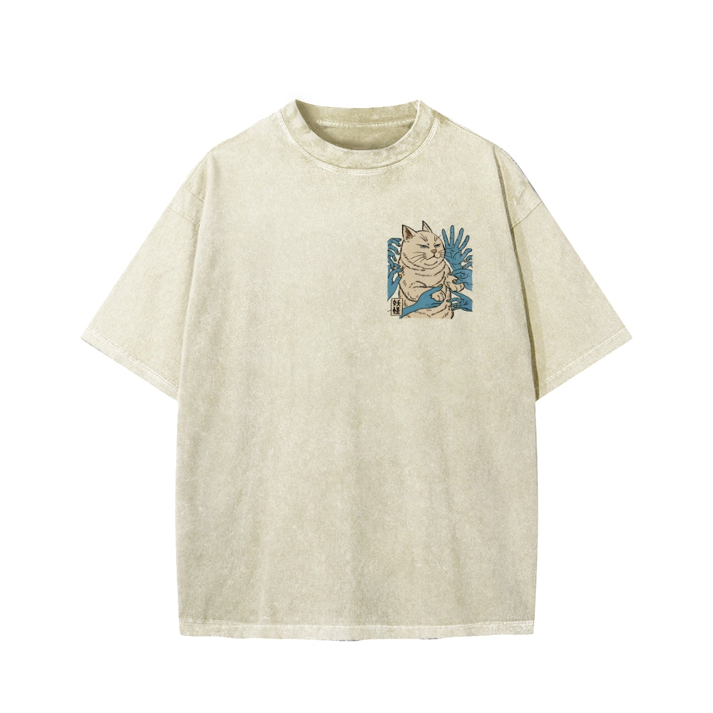 Unisex Dont Touch Me Yokai Ukiyo-E Japanese Front And Back Printed Washed Tee