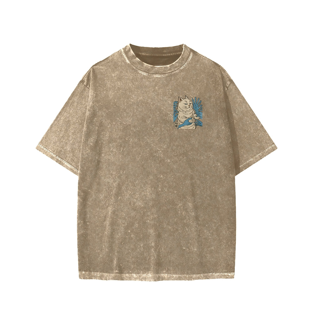 Unisex Dont Touch Me Yokai Ukiyo-E Japanese Front And Back Printed Washed Tee