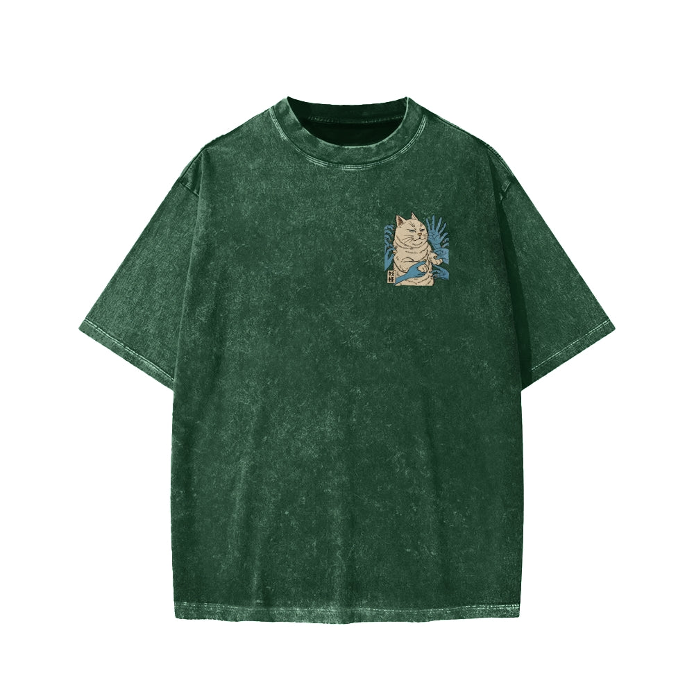 Unisex Dont Touch Me Yokai Ukiyo-E Japanese Front And Back Printed Washed Tee