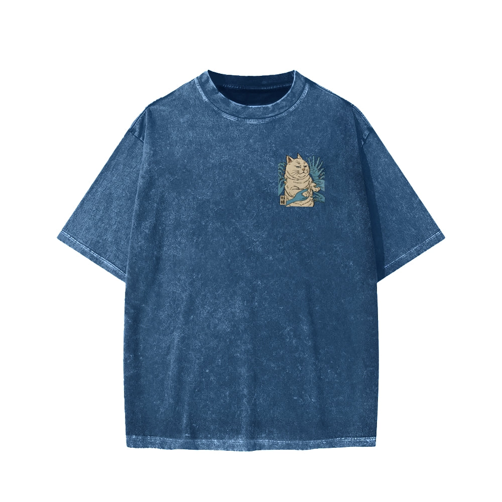 Unisex Dont Touch Me Yokai Ukiyo-E Japanese Front And Back Printed Washed Tee
