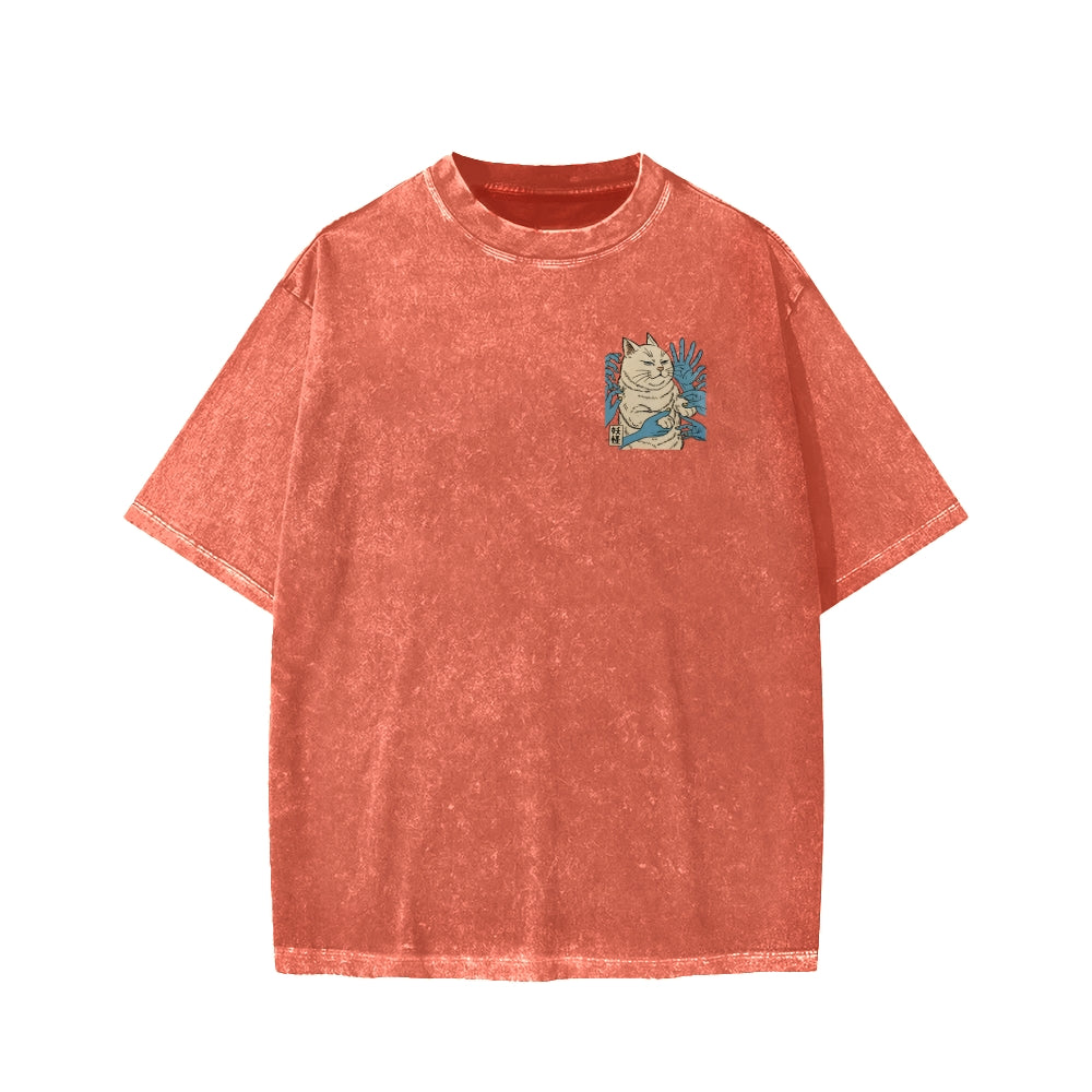 Unisex Dont Touch Me Yokai Ukiyo-E Japanese Front And Back Printed Washed Tee