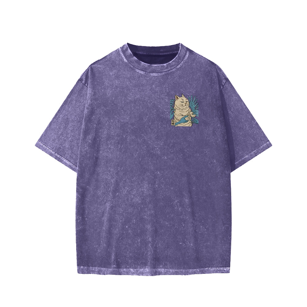 Unisex Dont Touch Me Yokai Ukiyo-E Japanese Front And Back Printed Washed Tee