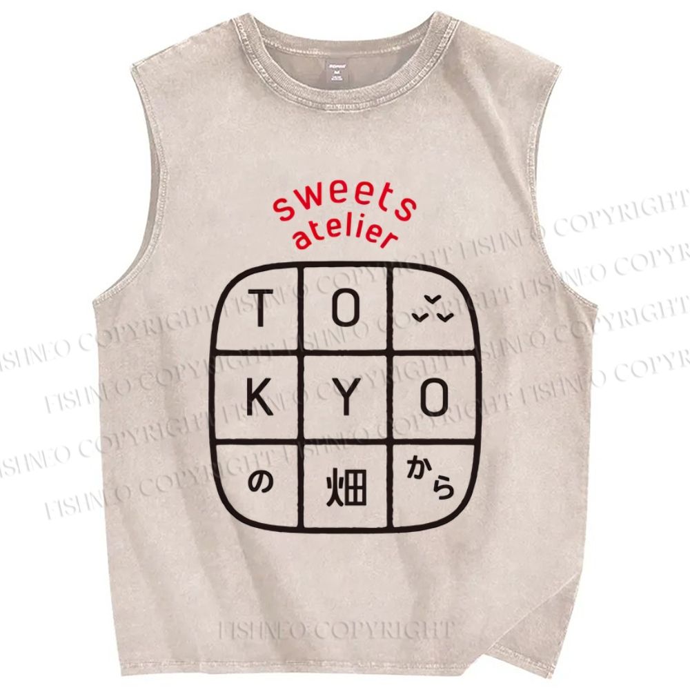 Unisex Tokyo Printed Washed Tank Top