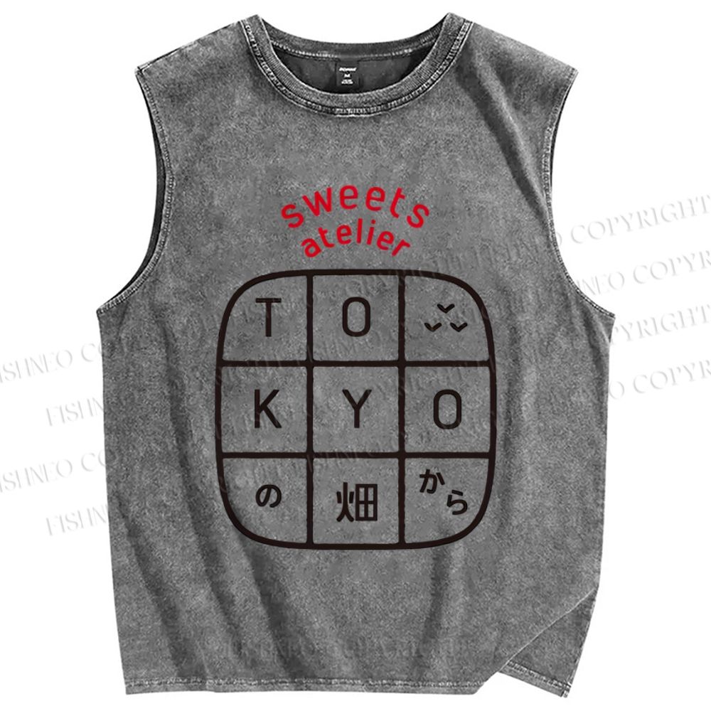 Unisex Tokyo Printed Washed Tank Top