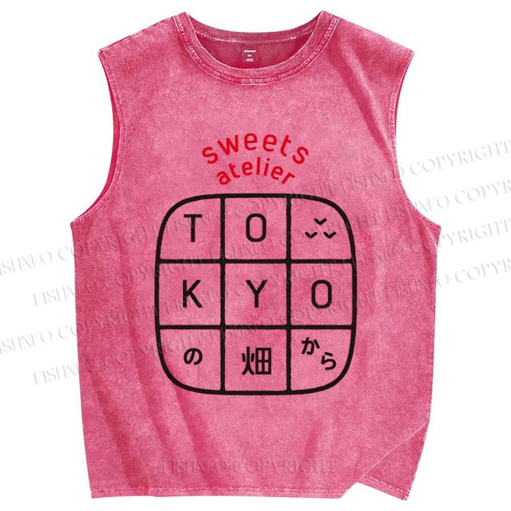 Unisex Tokyo Printed Washed Tank Top