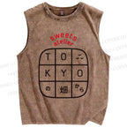 Unisex Tokyo Printed Washed Tank Top