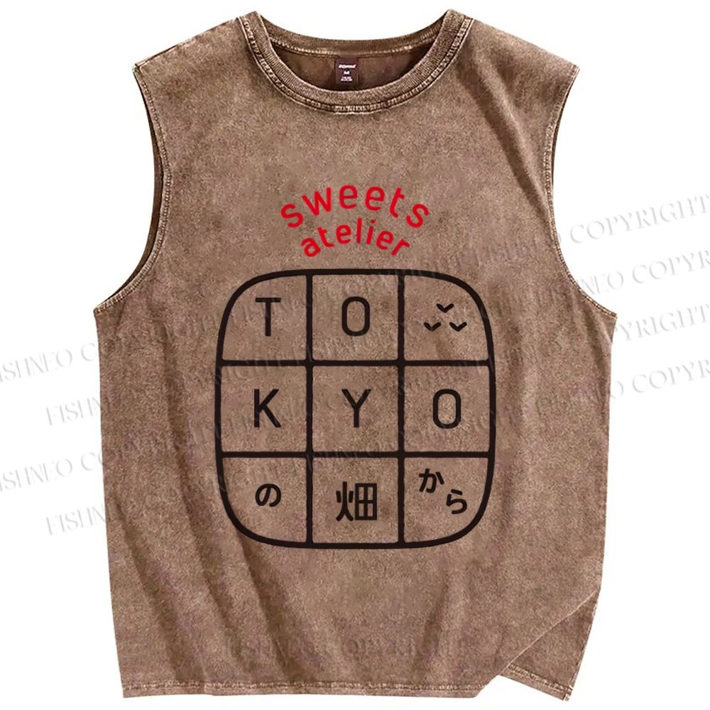 Unisex Tokyo Printed Washed Tank Top