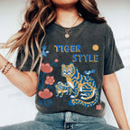 Unisex Tiger Style Printed Washed Tee
