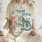 Unisex Tiger Style Printed Washed Tee