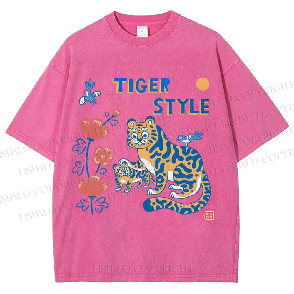 Unisex Tiger Style Printed Washed Tee