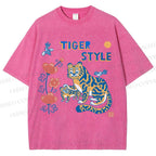 Unisex Tiger Style Printed Washed Tee
