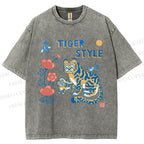 Unisex Tiger Style Printed Washed Tee