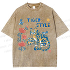 Unisex Tiger Style Printed Washed Tee