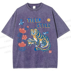 Unisex Tiger Style Printed Washed Tee