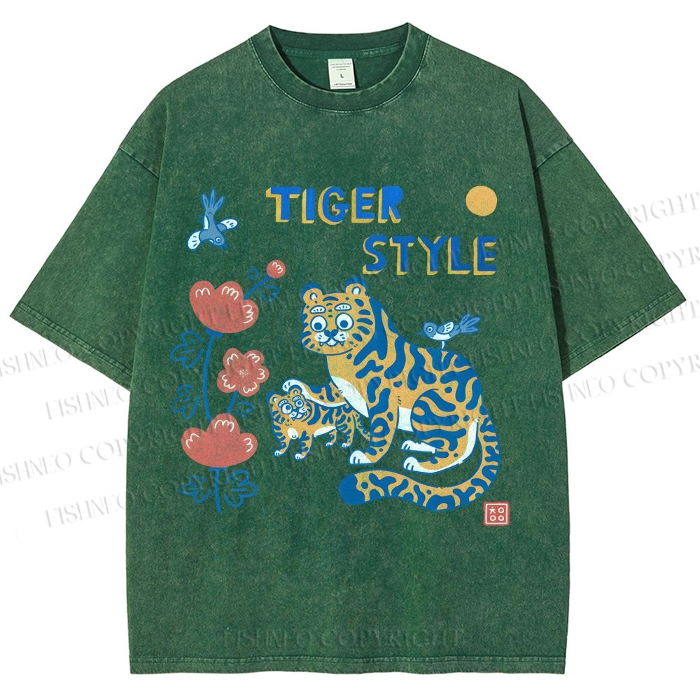Unisex Tiger Style Printed Washed Tee
