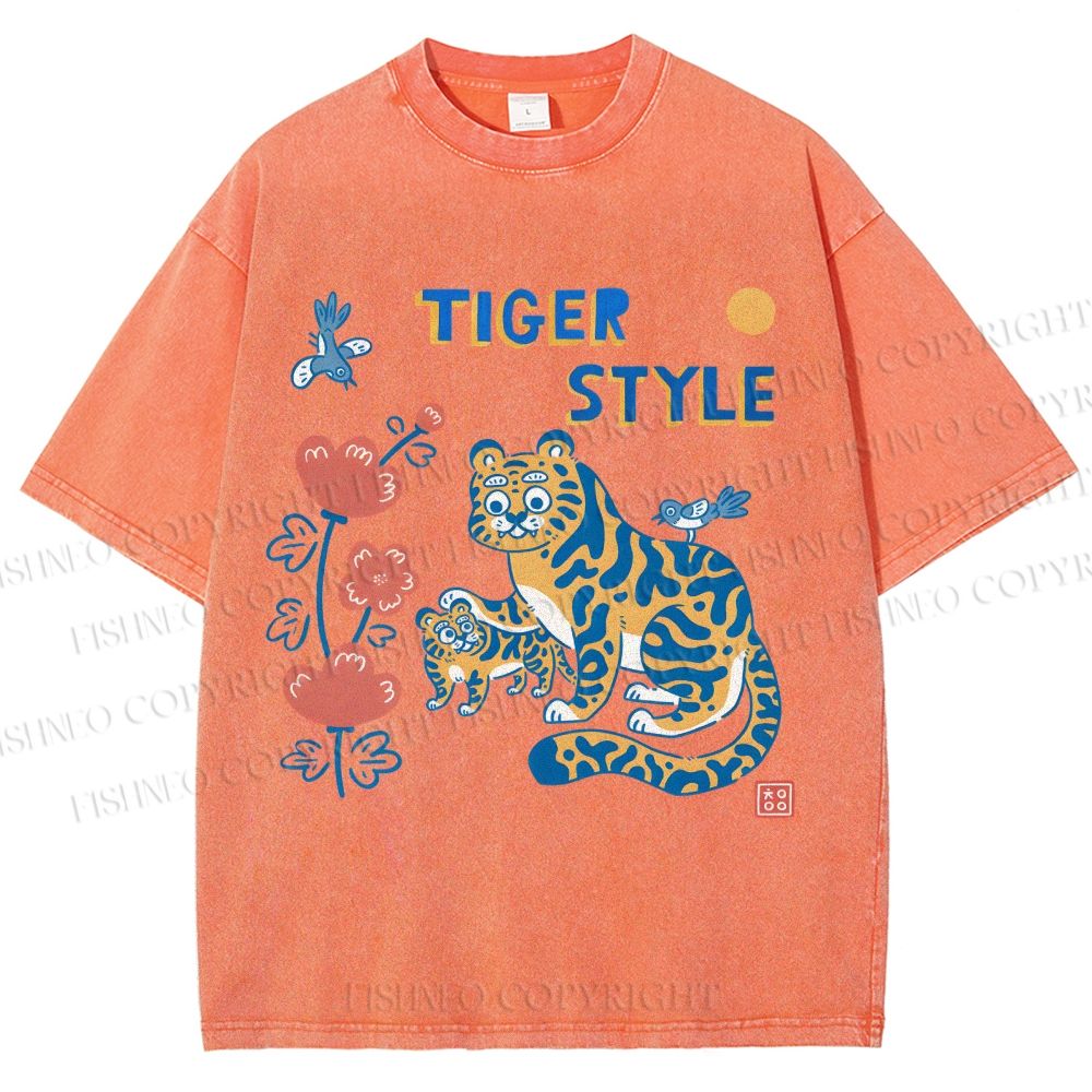 Unisex Tiger Style Printed Washed Tee