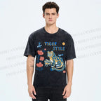 Unisex Tiger Style Printed Washed Tee