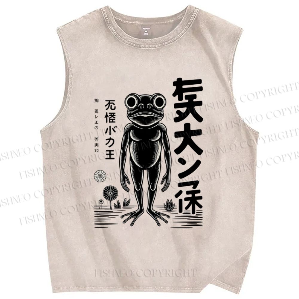 Unisex Frog Printed Washed Tank Top
