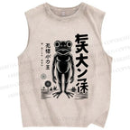 Unisex Frog Printed Washed Tank Top