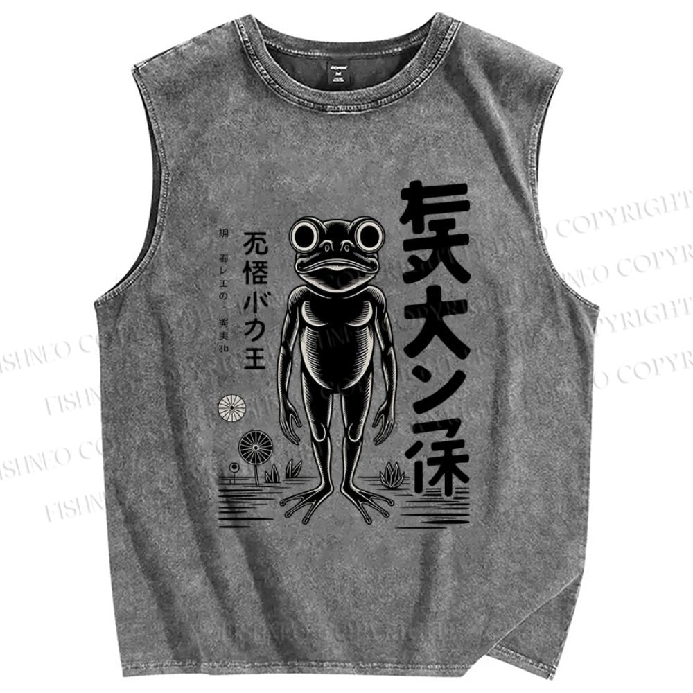 Unisex Frog Printed Washed Tank Top