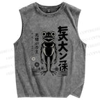Unisex Frog Printed Washed Tank Top