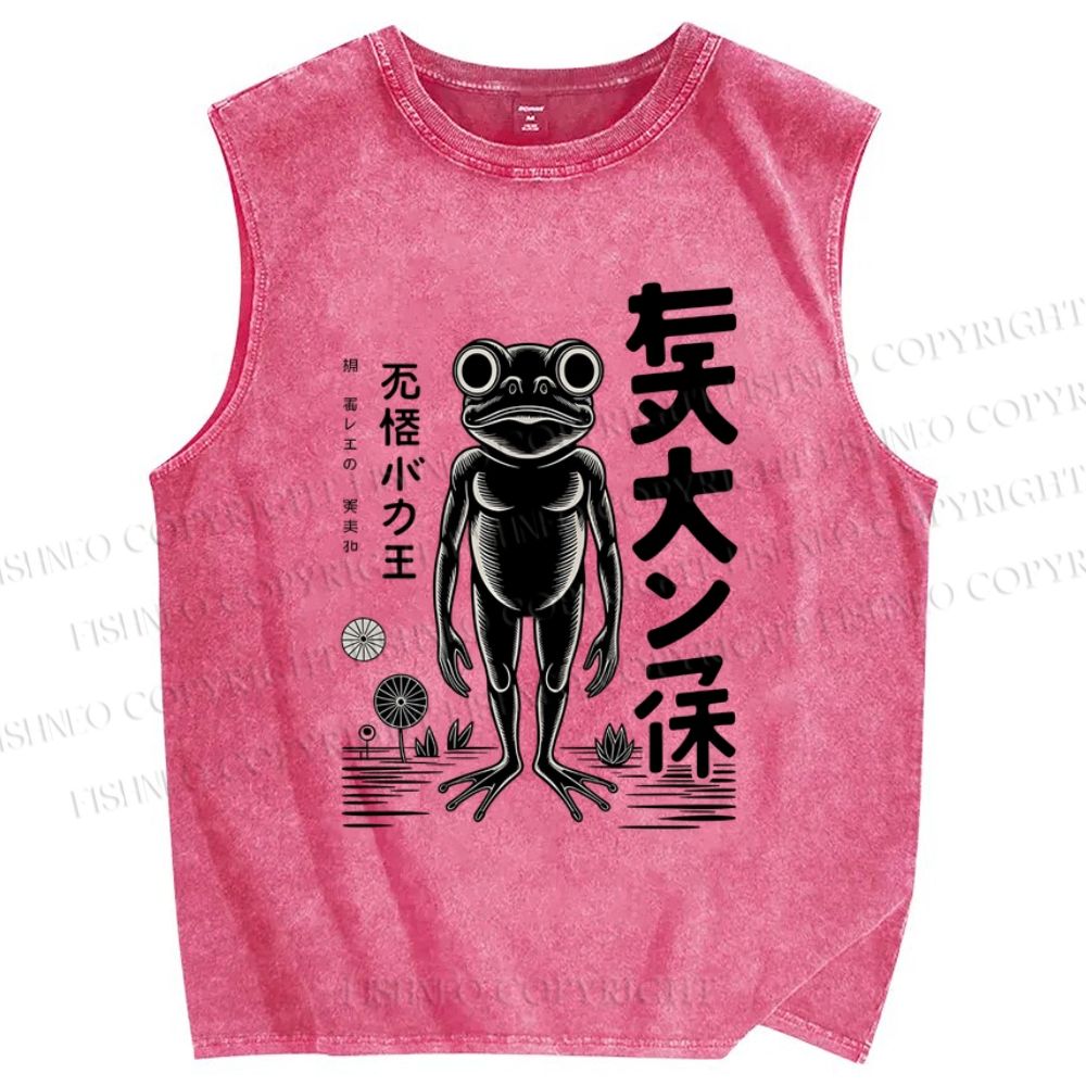 Unisex Frog Printed Washed Tank Top