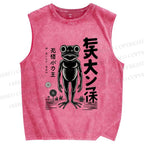 Unisex Frog Printed Washed Tank Top