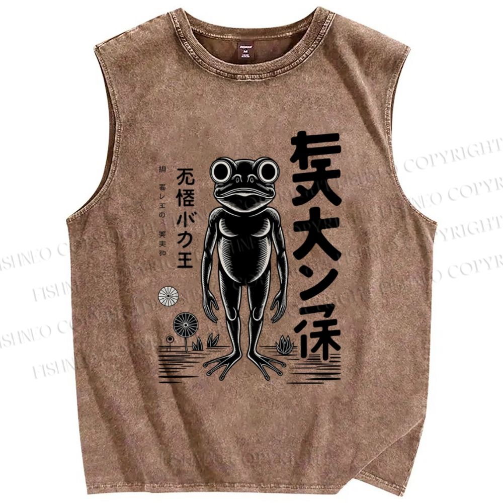 Unisex Frog Printed Washed Tank Top
