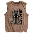 Unisex Frog Printed Washed Tank Top
